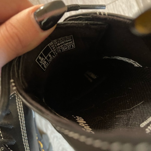 Dr. Martens Audrick White Stitch Black Leather Platform Shoes - Picture 8 of 10